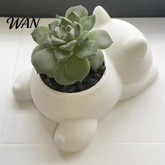 Mini Planter Pot 3D Printed Cat Lying Kitten Succulents Herb Plants Indoor Plant Flower Container for Outdoor Home Balcony Garden Decor Shaped