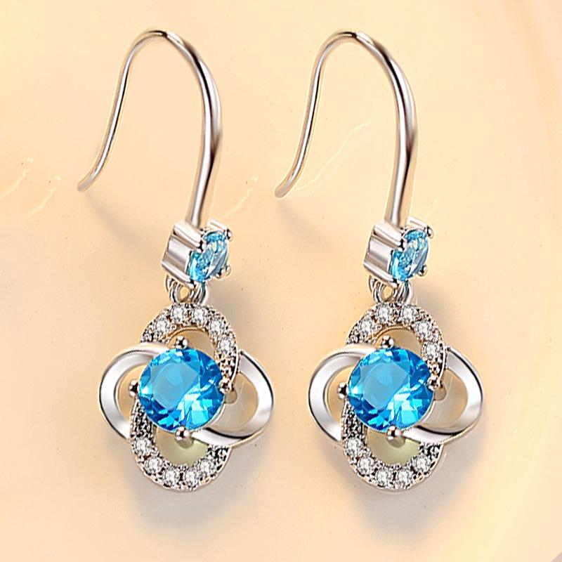 Korean Style Four-Leaf Clover Zirconium Earrings – Trendy Fashion Ear Hooks