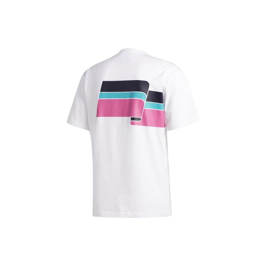 Adidas Originals T Shirts Men's White Pink Crew Neck Moderate Straight Fit FM1531