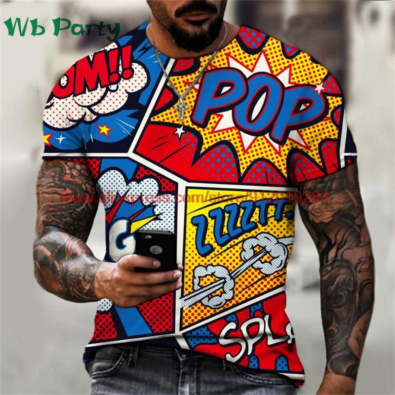 Popular 3D Men's T-Shirt Funny Graffiti Pattern Print Mens Clothing T-Shirts for Men Short Sleeve Tee Men's Summer Fashion Tops