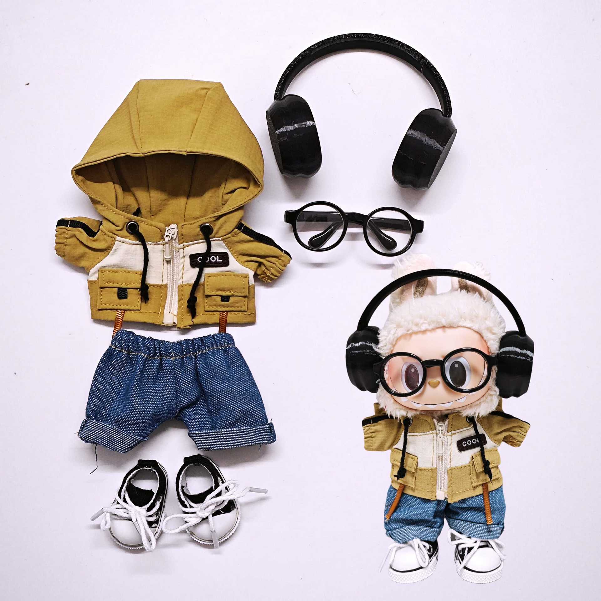 

Labubu Doll Clothes Army Green Hooded Sweatshirt Series Suit Doll Clothes Labubu doll clothes