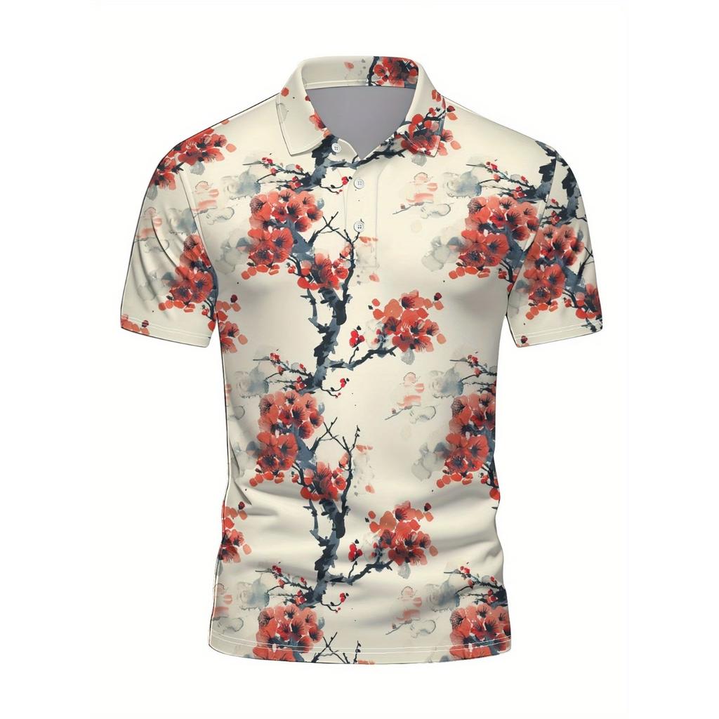 Japanese Cherry Blossom Pattern Polo Shirt For Men Women 3D Print T-Shirts Harajuku Street