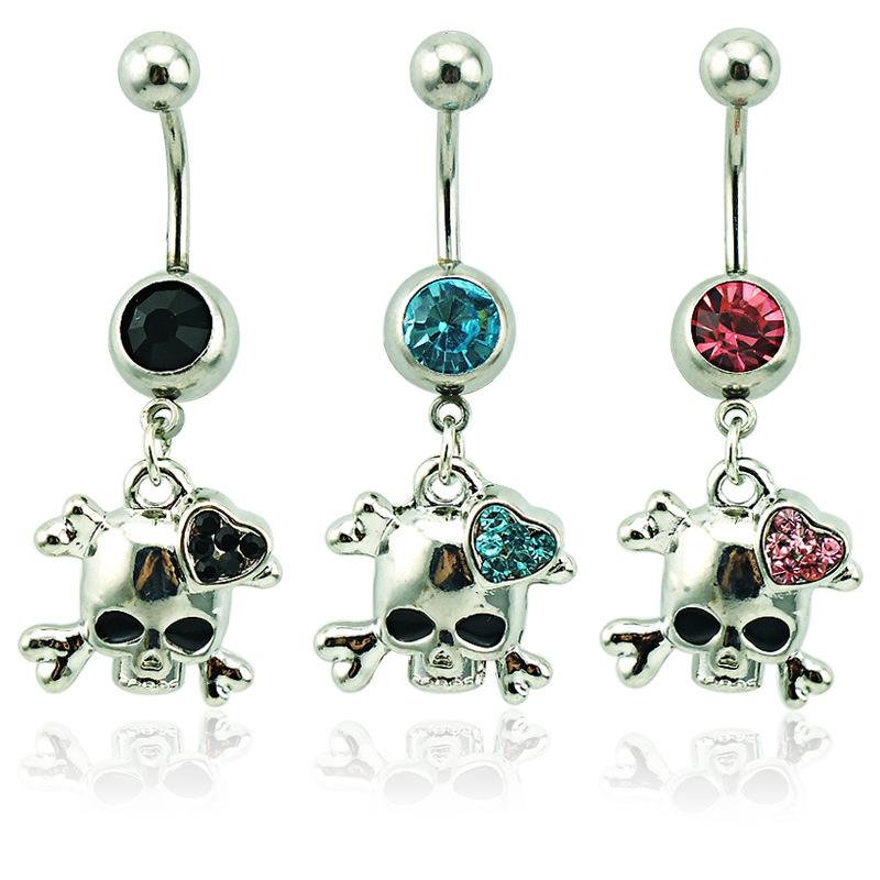 Accessori Grunge Anelli Ombelico Teschio Charms Punk Scheletro di Cristallo Piercing Corpo Zircone Goth Moda Coreana Zircone