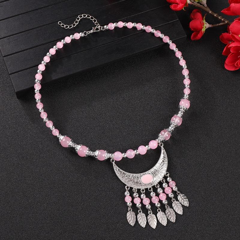 Glasierter Perlenfransenkragen Damen Halskette Retro Exotischer Stil Miao Stirnschmuck Augenbrauenanhänger Tibetischer Kopfschmuck