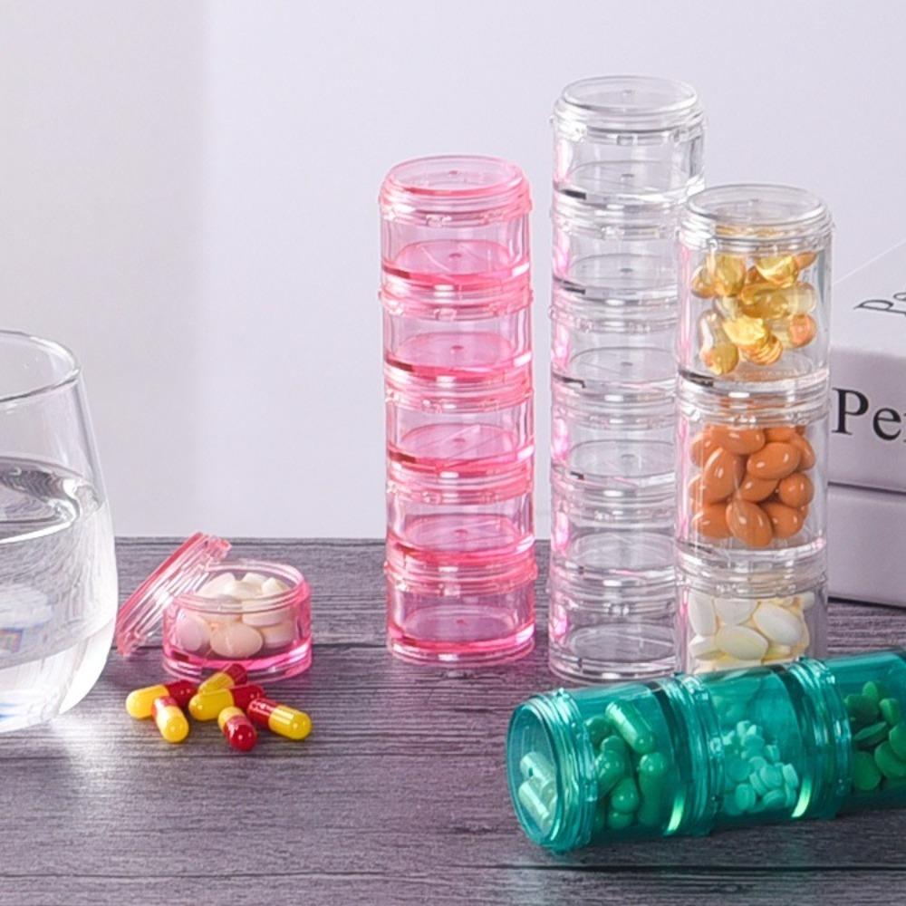 Portable 8 Colors Pill Case Plastic Stackable Weekly Tablet Holder Sealed Storage with Lid 7 Days Pill Box Travel