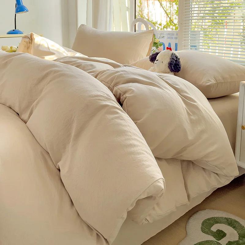 

Однотонное хлопковое постельное белье Комплект 4 предмета с простыней, пододеяльником, наволочками Односпальный Двуспальный Простыня Односпальный Двуспальный Полуторный размер 1.5m Bed Fitted