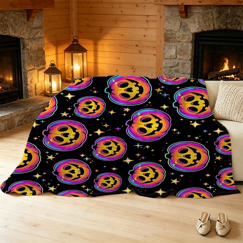 Pumpkin Series Flannel Throw Blanket, Lightweight Soft Warm Plush Cover, Perfect for Home Leisure, Halloween & Christmas