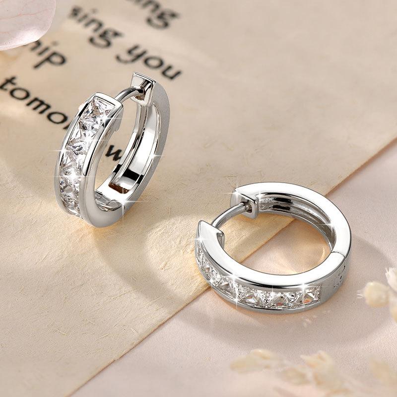 Fashion Zircon Double Layer Huggie Hoop Earrings for Women Vintage Stainless Steel Round Circle Earring Bling Party Jewelry Gift