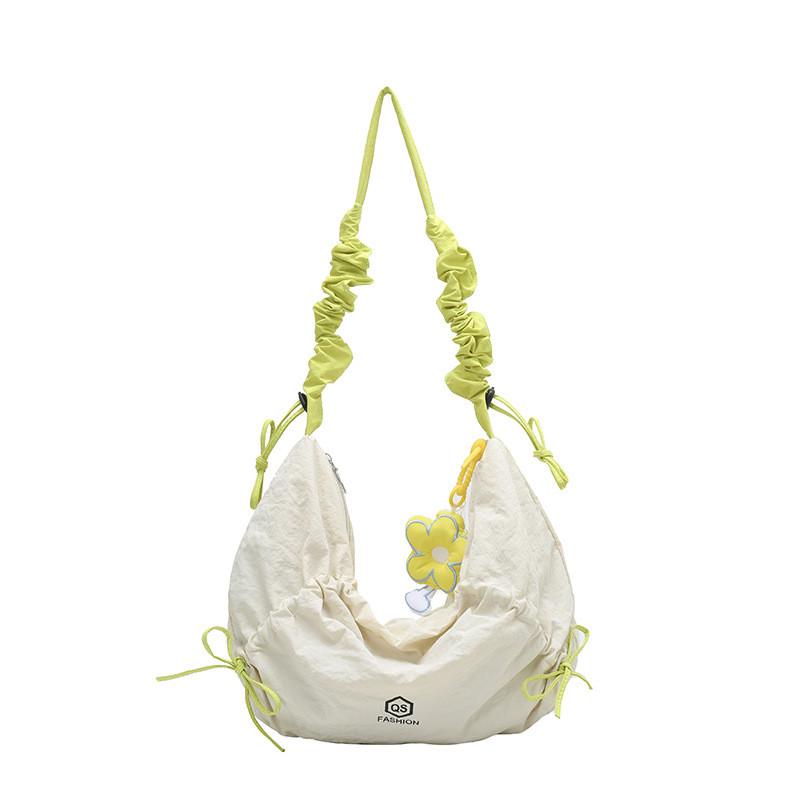 Nylon Zipper Closure Duffle Bag For Women With Wrinkled Shoulder Straps And Letter Prints