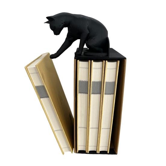 Cat Bookend Stand Matte Black Cat Paw Design Bookend Stable Non-Slip