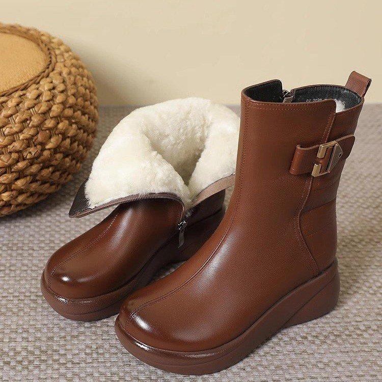 

Ботинки Martin средней высоты с толстой подошвой, утепленные, женские, зимние, новые, удобные, для мам, повседневные, с мягкой подошвой, из кожи и плюша 40