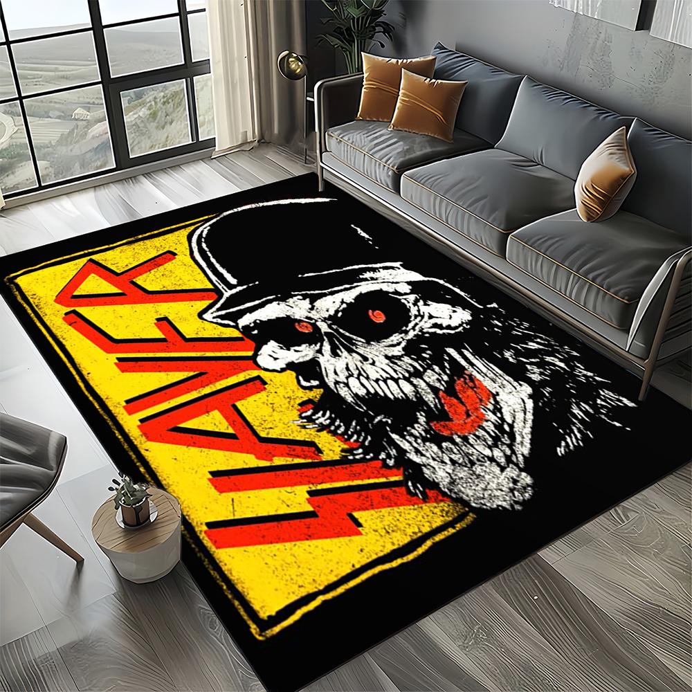Tapete de Chão 3D Retro Band Slayer Heavy Metal Rock Sinal para Sala de Estar Quarto Casa Decoração de Sofá, Tapete Antiderrapante para Brincar de Criança