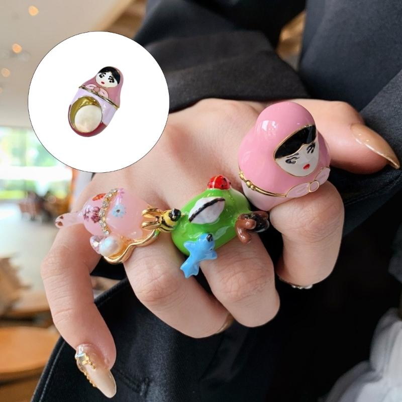 Cartoon Frogs Enamel Drop Rings Trendy Stackable Jewelry Minimalists Styles Sturdy Alloy for Youth