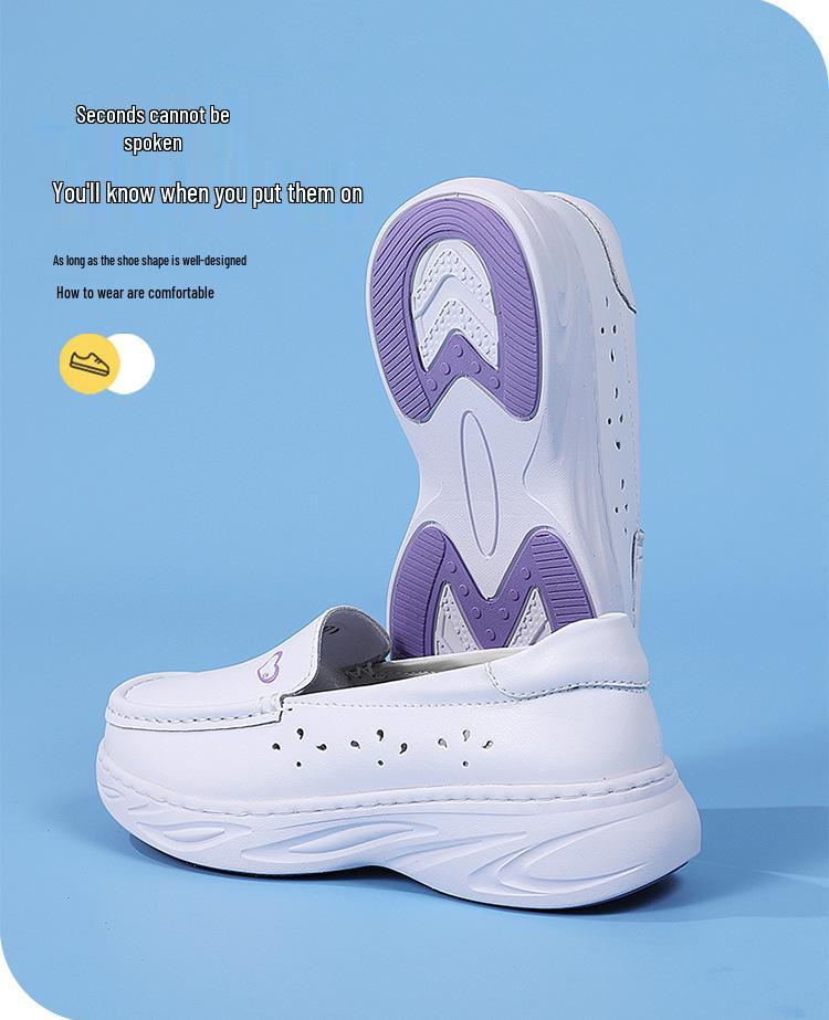 Genuine Leather Non-Slip Nurse Shoes with Soft, Breathable, Thick Sole