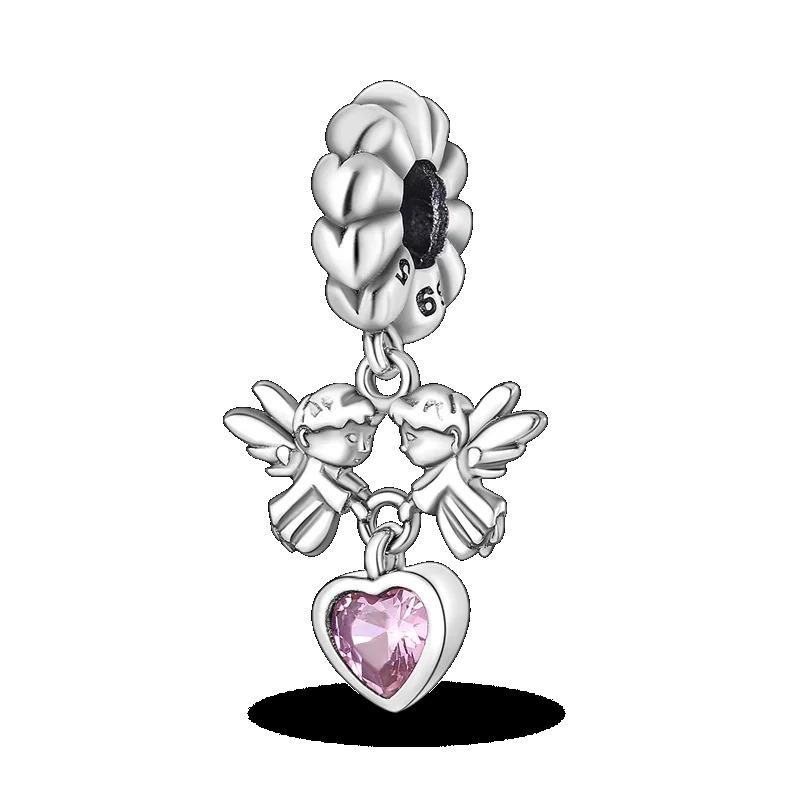 925 Silver Heart Mum Dangle Dream Catcher Charm DIY Jewelry For Women Original Bracelet Beads