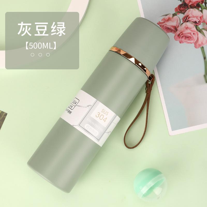 350/500ml 304 Stainless Steel Insulated Water Bottle with Leather Strap, Portable Vacuum Thermos for Daily Office Use