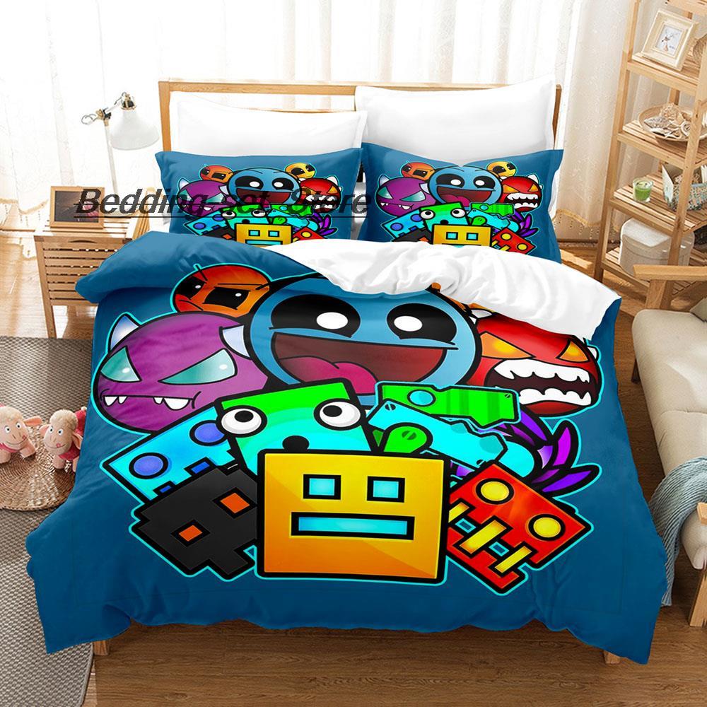 Angry Geometry Dash Bedding Set Single Twin Full Queen King Size Bed Set Game Bedroom Duvetcover Sets Anime Bed Sheet Set
