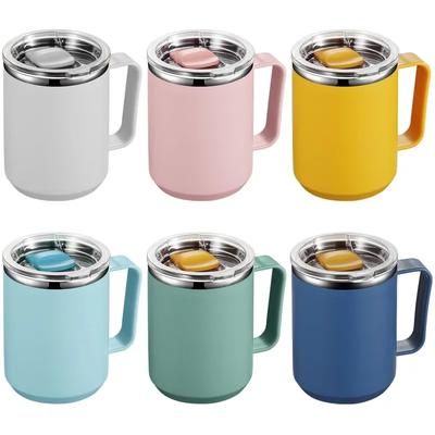 1 tazza sottovuoto con manico e coperchio, tazza a doppia parete in acciaio inossidabile con manico e coperchio, tazza termica portatile per viaggiare