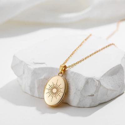 Opening Closing Sun Photo Pendant Evil Eyes Photo Album Necklace Oval Photo Frame Necklace  Jewelry
