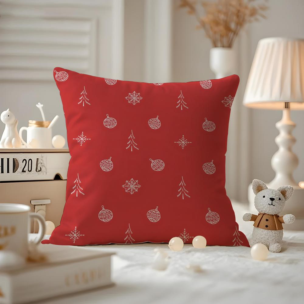 Christmas Red Bell Socks Santa Claus Cushion Cover Anti-dustmite Pillowcase Invisible Zipper Silky Short Plush Sofa Cushion Cove 12x12Inch