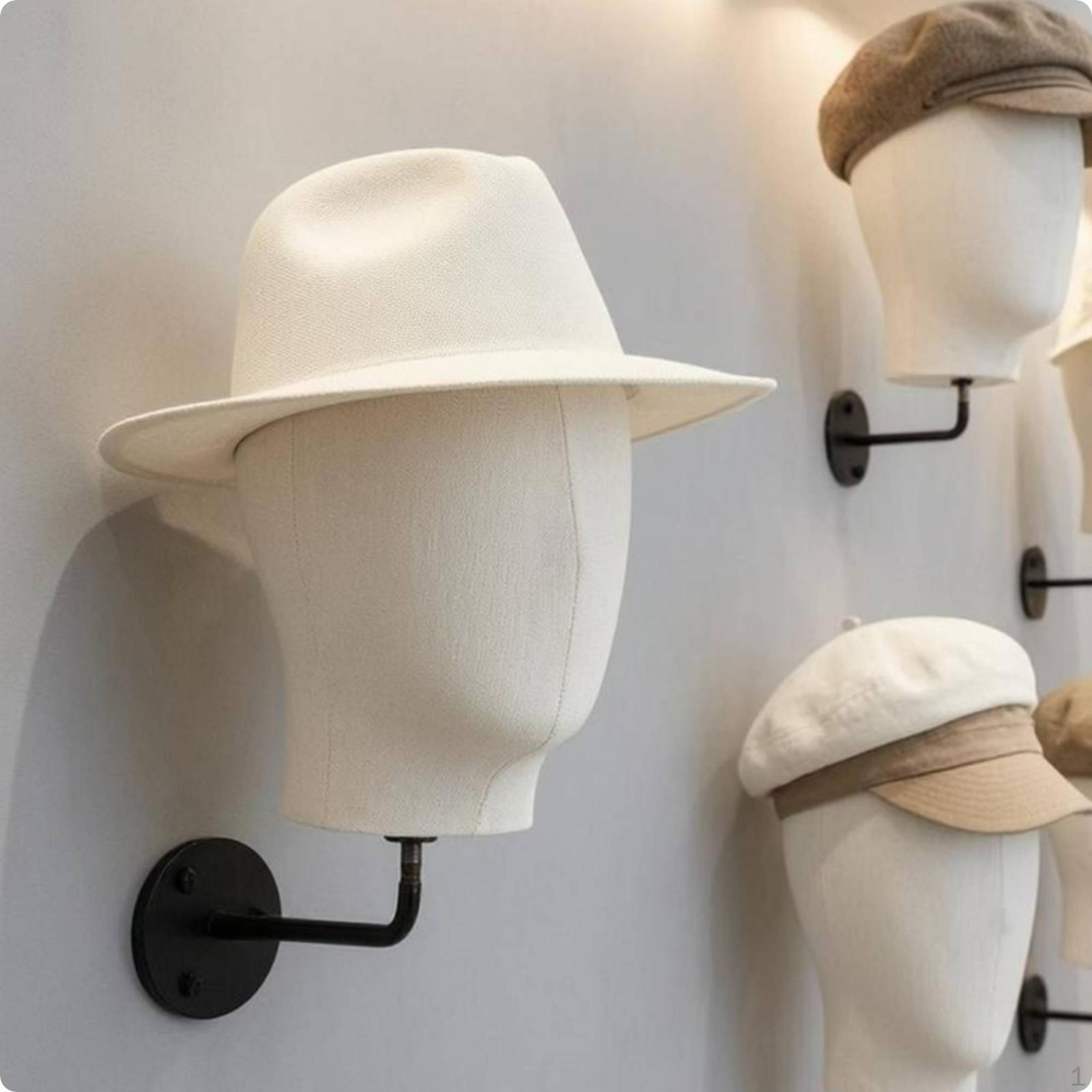 WallMounted Mannequin Head TextilecoveredCovered WallAttached Black Metal Hat Display