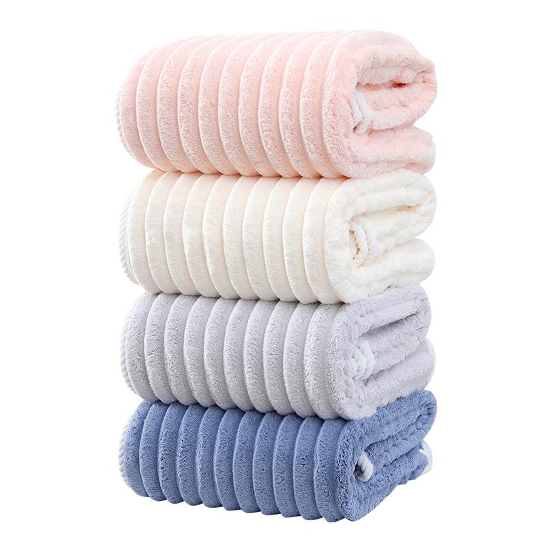 Towel New Coral Fleece Striped Large Bath Towel Enlarged and Thickened Design Soft and Water-absorbing Can Be Worn and Can Be Wrapped In a Large Cape