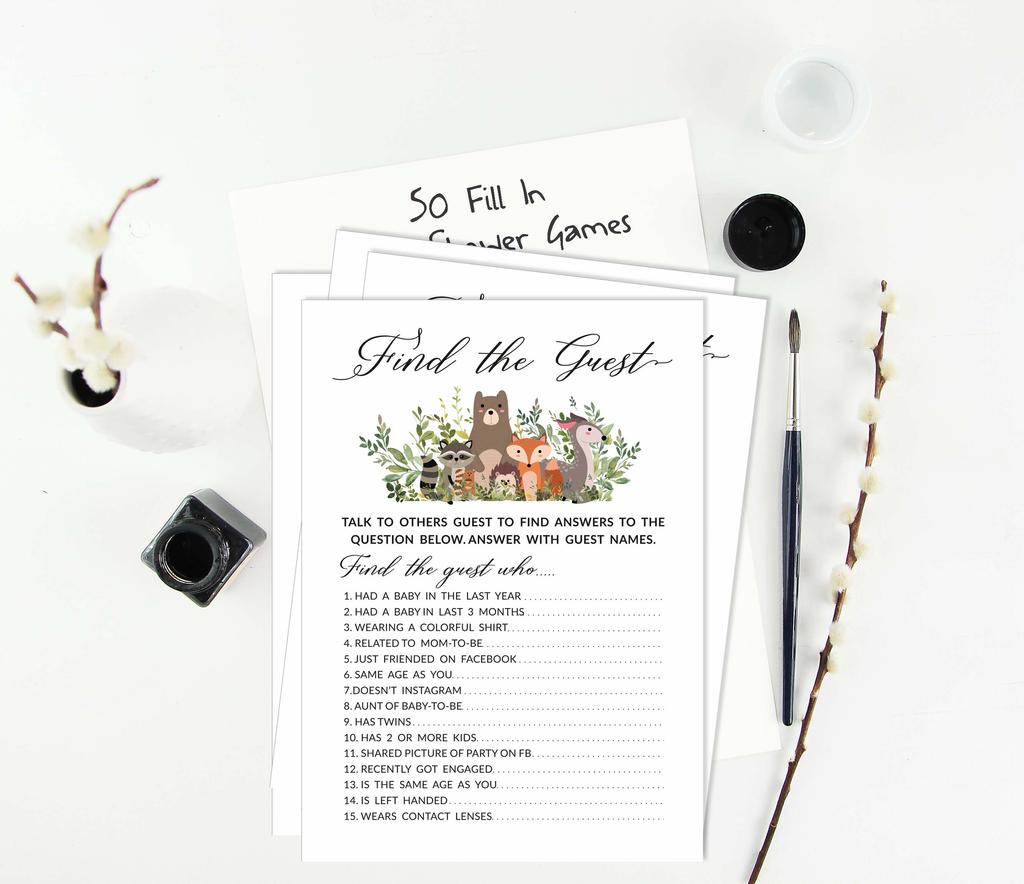 Inkdotpot Leaves & Animals Baby Shower Game Set Of 50 BabyA AlphabetA ABCA Game Gender Neutral Party