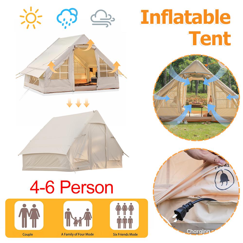 4-6 Person Auto Air Tent with Hand Pump Instant Camping Spacious Cabin Windproof Waterproof Outdoor Shelter for Hiking Travel