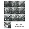 10Pcs 3D Metal Embossed Tile Stickers, Vintage Silver Floral PVC Wall Decals, Waterproof Self-Adhesive Crystal Film Decor for Kitchen Bathroom Floor