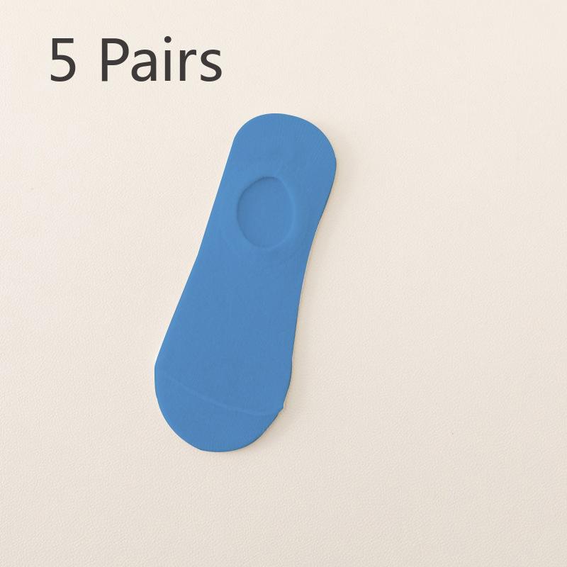 5 Pairs of Spring and Summer Shallow Women's Boat Socks Candy-coloured Invisible Socks Silicone Non-slip Anti-falling Heel Leisure Cotton Socks Tide