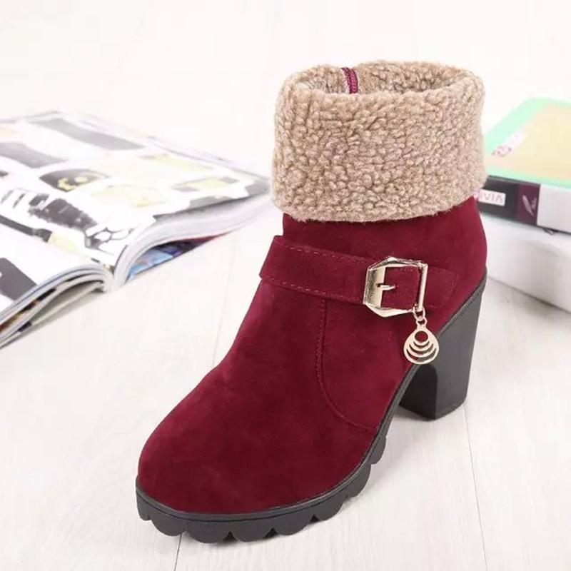 Modă Iarnă Cizme cu Toc Înalt Călduroase de Pluș Tocuri Pătrate Pantofi de Iarnă Cizme de Damă Modă de Marcă Cizme de Zăpadă de Gleznă 2024