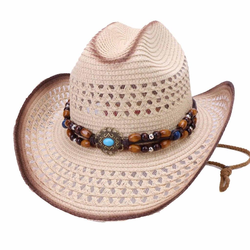 Paper Straw Cowboy Hat With Wide Brim For Summer Sun Protection And Fashion Style