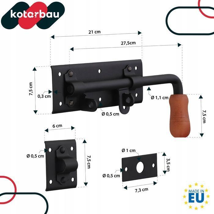 Verrou De Porte - KOTARBAU - Modèle À Boulon - Acier Noir - Poignée En Bois - 280 Mm