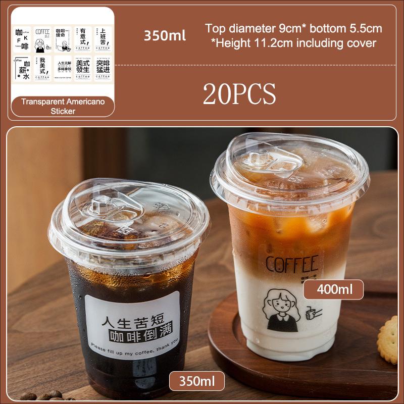 20-Pack Clear PET Disposable Coffee Cups with Lids,, Thick Plastic Cold Drink Cups for Bubble Tea, Iced Coffee, Commercial Use