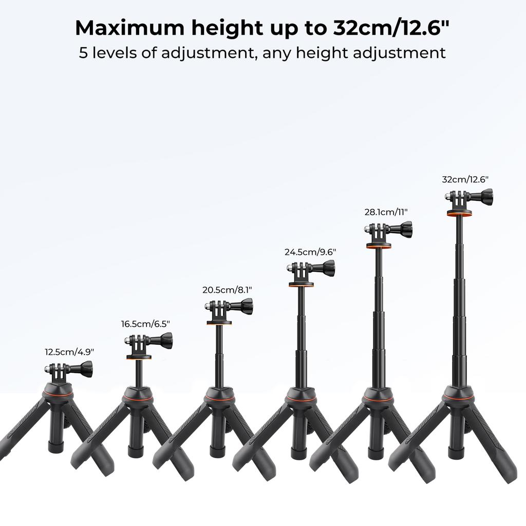 Sports Camera Extendable Selfie Stick Tripod Aluminum Alloy 32cmCelsius12.6in  . Height 2kg Load Capacity Replacement for     12C