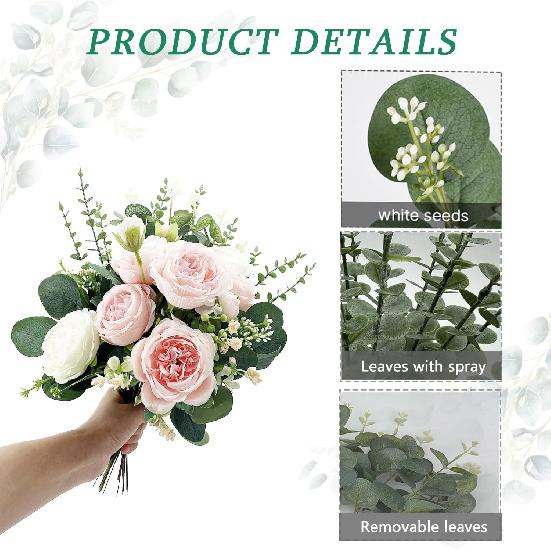 100 Pcs 3 Kinds Mixed Artificial Silver Dollar Eucalyptus Leaves Picks, Faux Eucalyptus Stems Sprays for DIY Bouquets Floral Arrangement Wedding Home