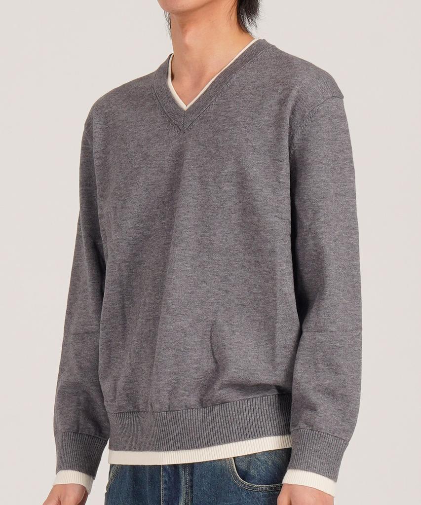 Beoteunseoul Wool Blend Layered V-Neck Knit (Gray)