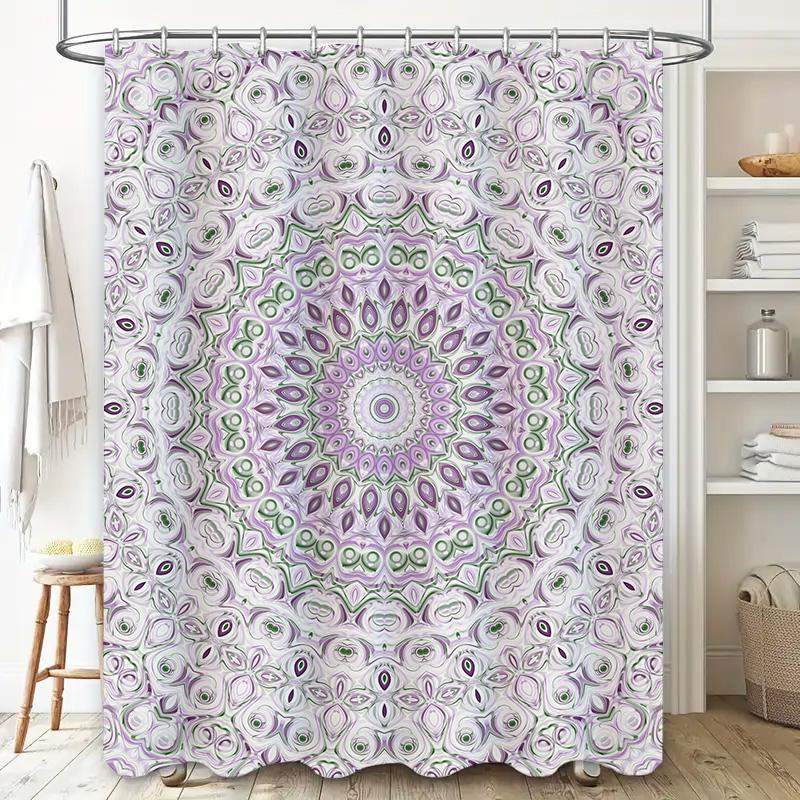 Purple Mandala Shower Curtain: Floral Bathtub Bathroom Decor for Home Waterproof Fabric Bath Linen Sets DIY Room Accessories Gre