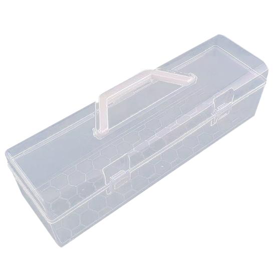 Průhledný úložný box na kaligrafické nástroje s protiskluzovou rukojetí, velká kapacita, prachotěsný, design se zámkem, zesílená přezka, kontejner na karty, hraní