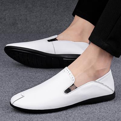FashionGenuine Leather White Shoes Men Casual Fashion Shoes Luxury Brand Mens Loafers Moccasins Breathable Flats Slip On Driving Shoes