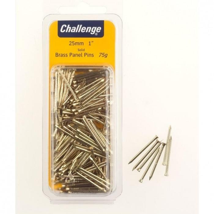 Challenge Brass Panel Pins 25mm Clam Pack 60g