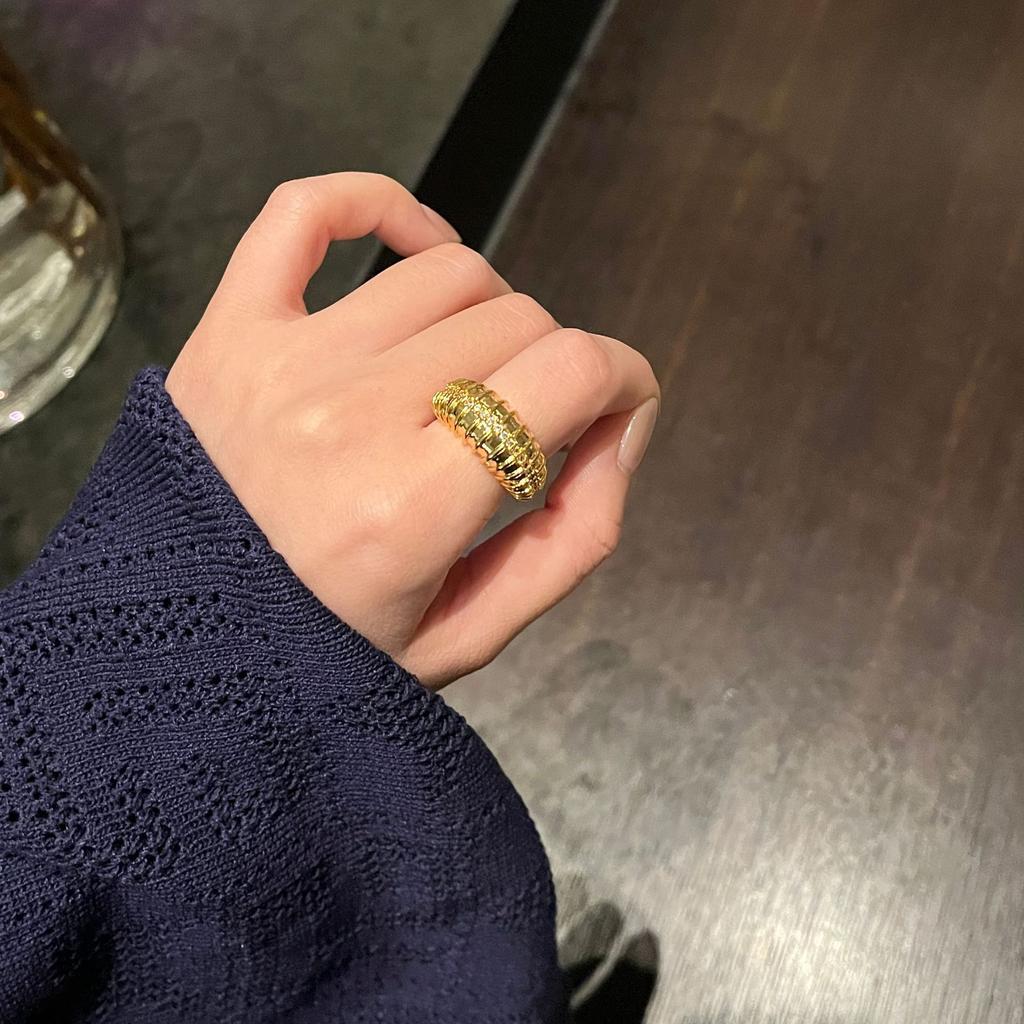 Light Luxury Zircon Geometric Open Stripe Ring Women'S Design Sense Premium Ring