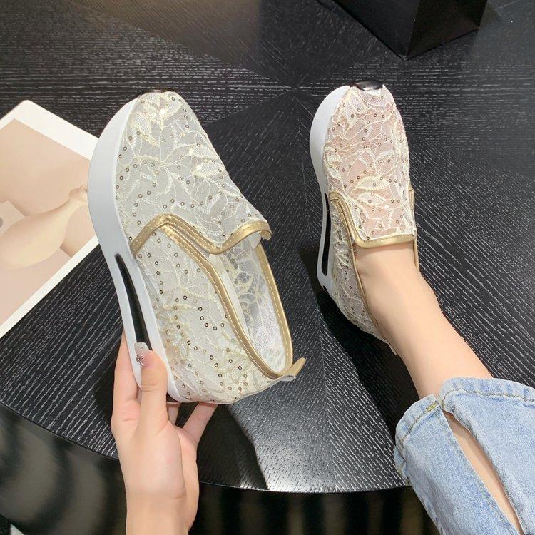 Inner height increase mesh summer new mesh shoes breathable slope heel platform casual sports shoes