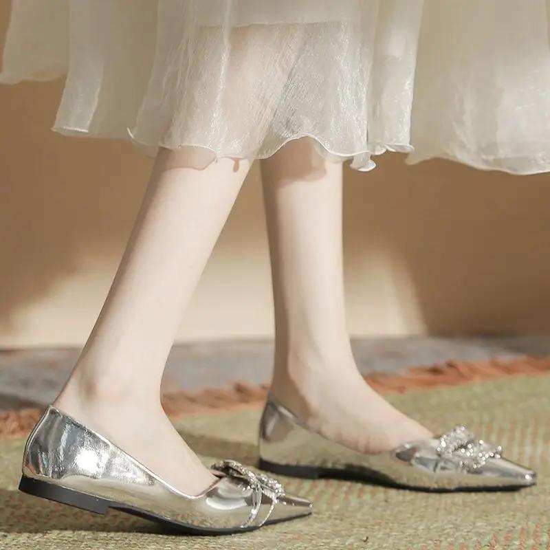 Fashion Women's Flat Shoes Diamond Slip-on Pointed Toe Rhinestone with Crystals Ladies Footwear Spring Sale 39 Chic and Elegant Casual