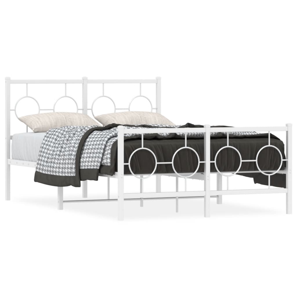 Metal Bed Frame with Headboard and Footboard White 120 x 200 cm