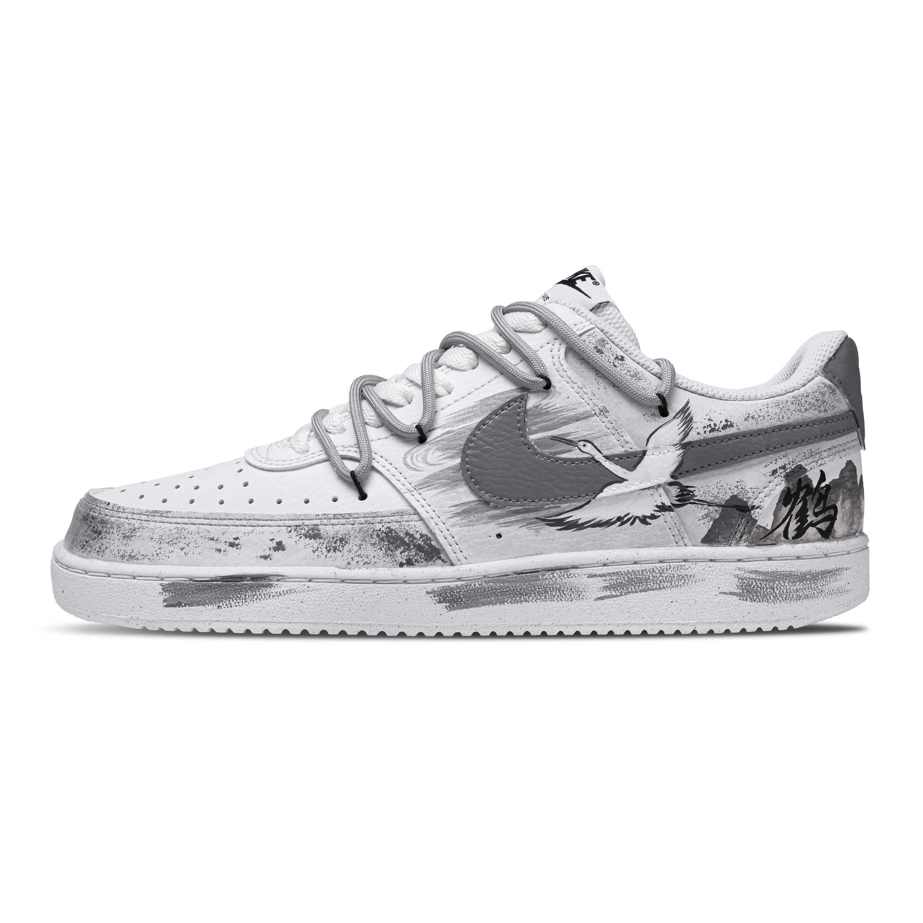 

Nike Court Vision 1 Viewing Cranes By The Mountain Non slip Lightweight Low top Skateboard Shoes Unisex White Gray DH2987-101(Team960-) 44