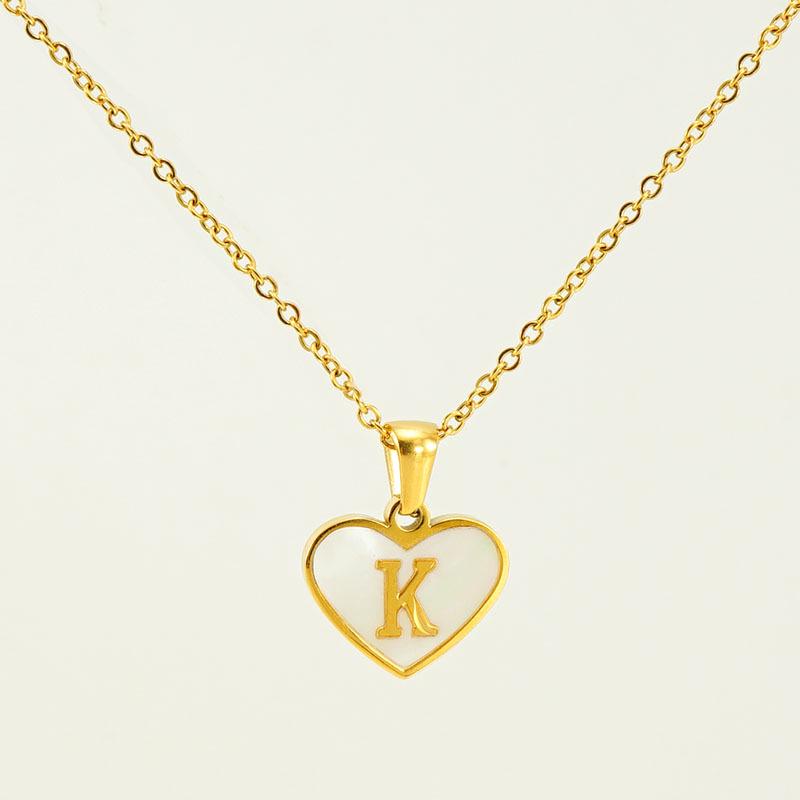 Personalized Heart Letter Necklace: Stainless Steel & Natural Shell Clavicle Chain
