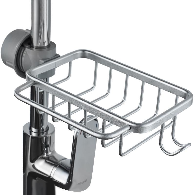 Space Aluminum Sink Organizer: Kitchen Faucet Rack & Sponge Drain Basket