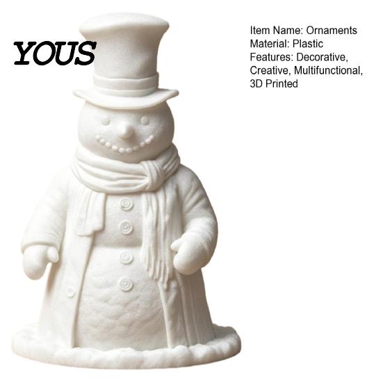 Winter Holiday Home Decor 3D Printed Gentleman Snowman Figurine, Decorative Desktop Ornament, DIY Paintable Handicraft Hobby Supply Statue for