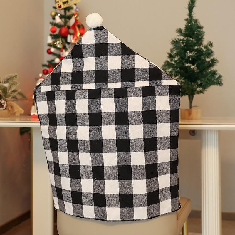 Christmas Simple Chair Covers Black White Plaid Cotton Chair Covers Holiday Decor Chair Covers Dining Room Home Decoration Props